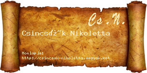 Csincsák Nikoletta névjegykártya